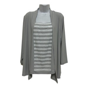 Bob Mackie Wearable Art Gray Tank Top with White Sequins Cardigan Size Large New